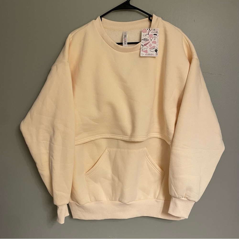 Latched Mama Nursing Fleece Sweatshirt Butter Cream Poly-Cotton Pocket XL NWT